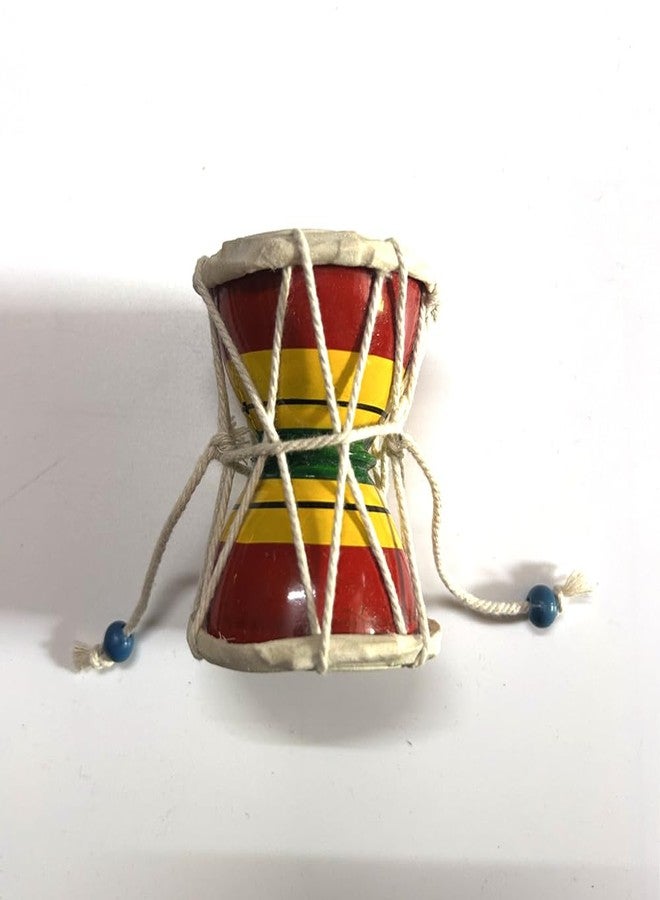 HuBBeR Traditional Indian Damru Hand Percussion Instrument, Handmade Musical Drum with Rope Design, Red and Yellow, Decorative Kids Toy (Medium) - Image 3